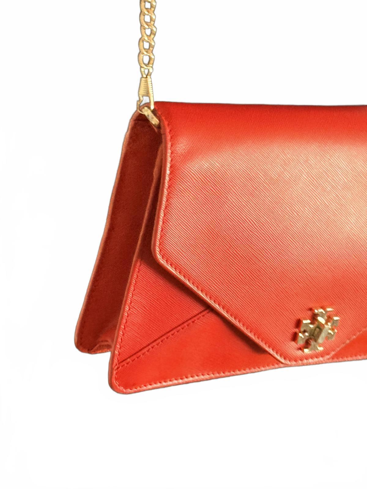 Tory Burch Red Leather Crossbody Bag with Gold Chain Strap