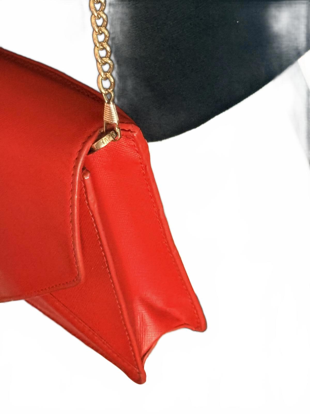 Tory Burch Red Leather Crossbody Bag with Gold Chain Strap