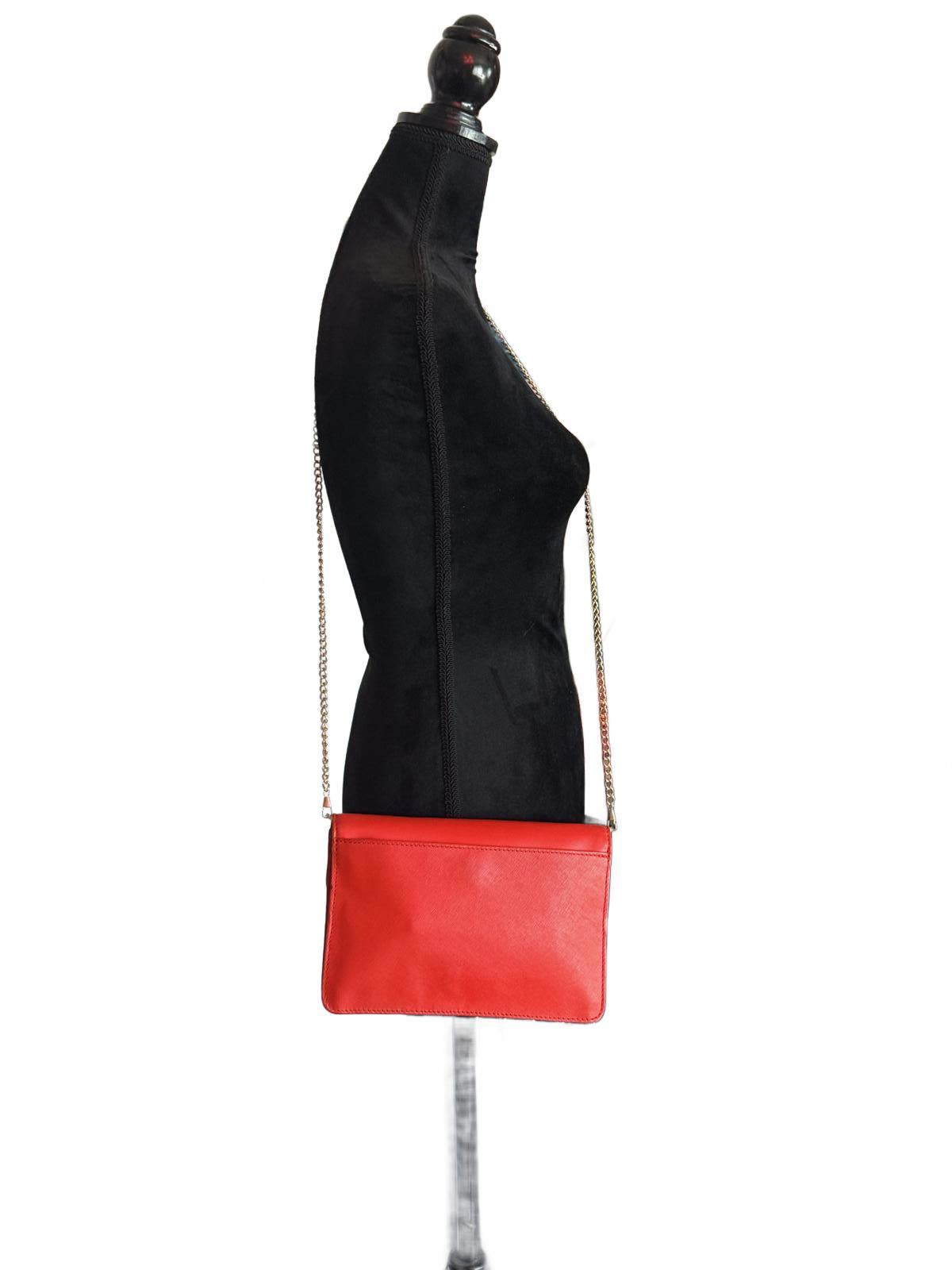 Tory Burch Red Leather Crossbody Bag with Gold Chain Strap
