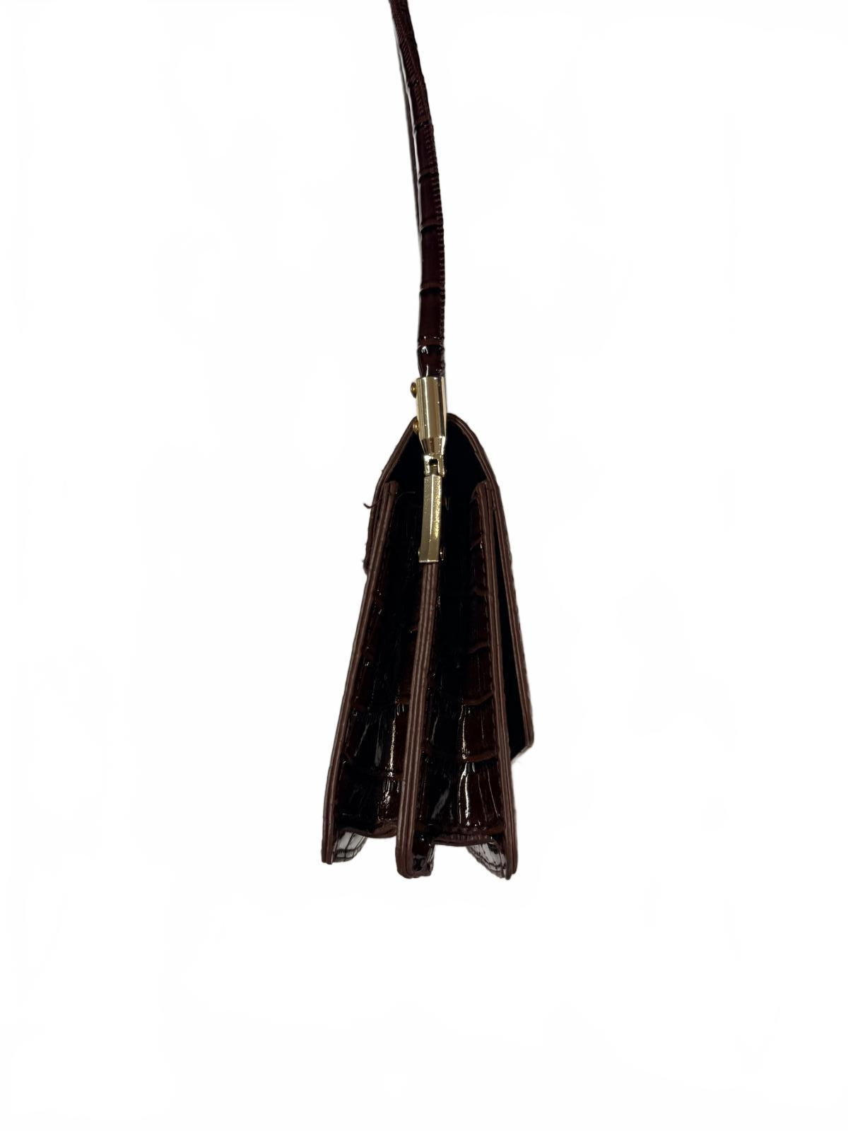 Vintage Dark Brown Croc-Embossed Leather Shoulder Bag