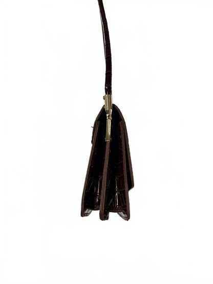 Vintage Dark Brown Croc-Embossed Leather Shoulder Bag