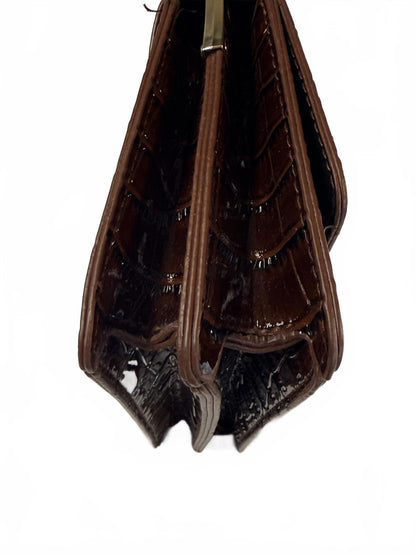 Vintage Dark Brown Croc-Embossed Leather Shoulder Bag