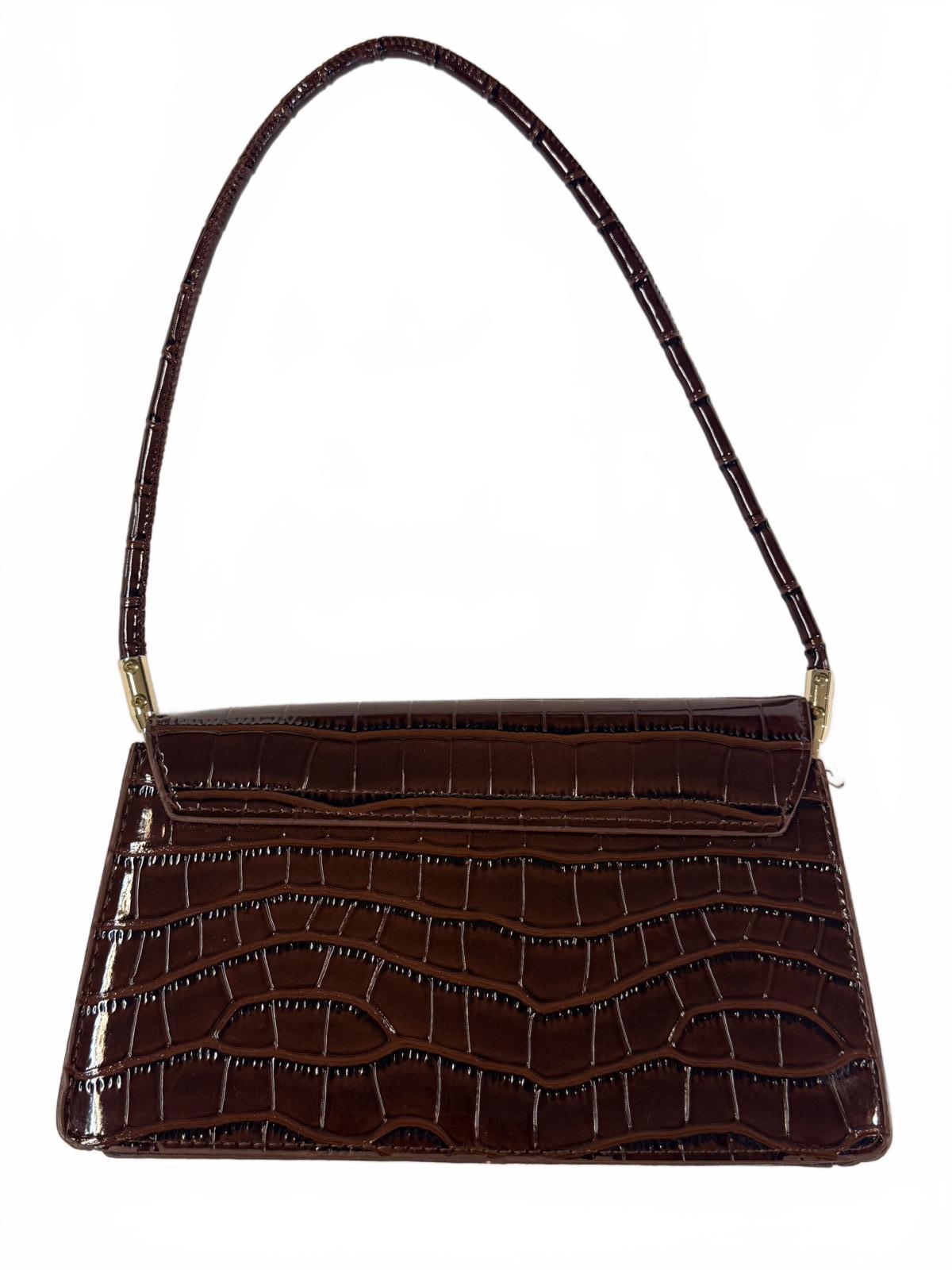 Vintage Dark Brown Croc-Embossed Leather Shoulder Bag