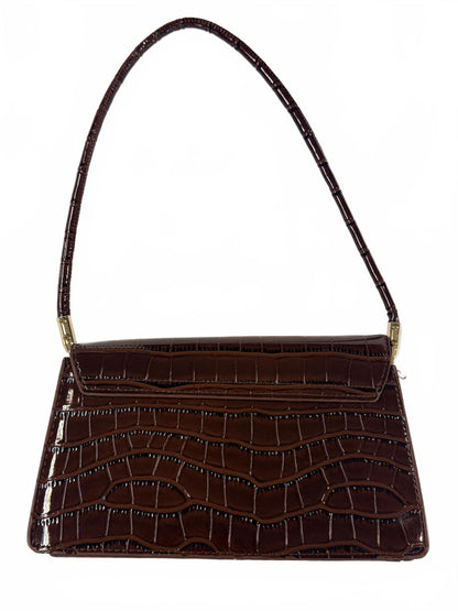 Vintage Dark Brown Croc-Embossed Leather Shoulder Bag