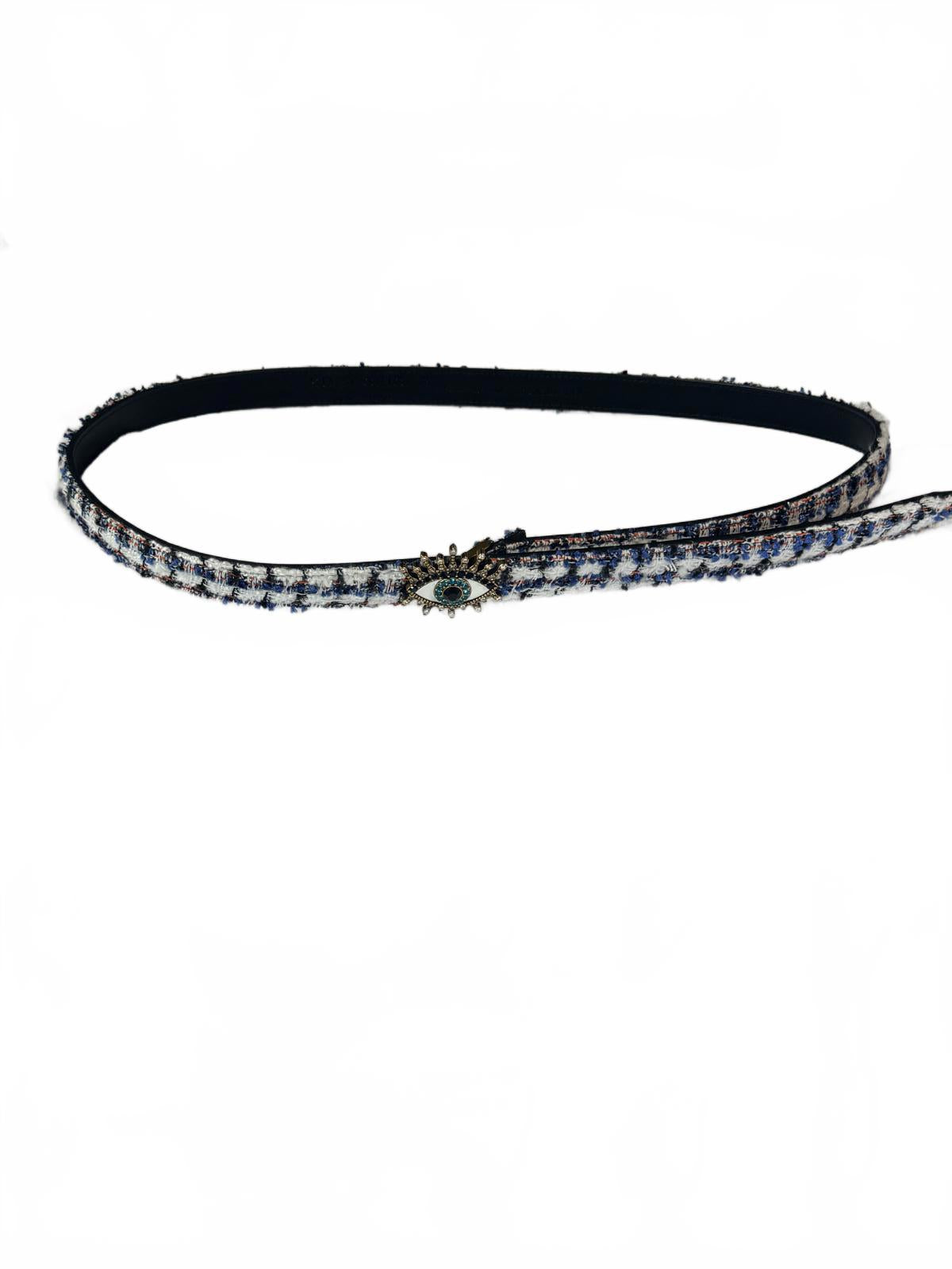 Elegant Tweed Belt with Decorative Eye Buckle