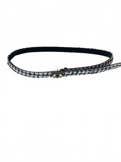 Elegant Tweed Belt with Decorative Eye Buckle