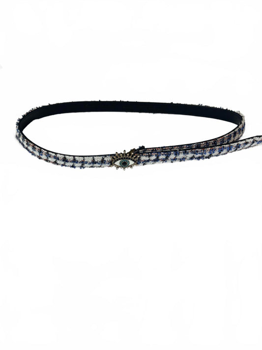 Elegant Tweed Belt with Decorative Eye Buckle
