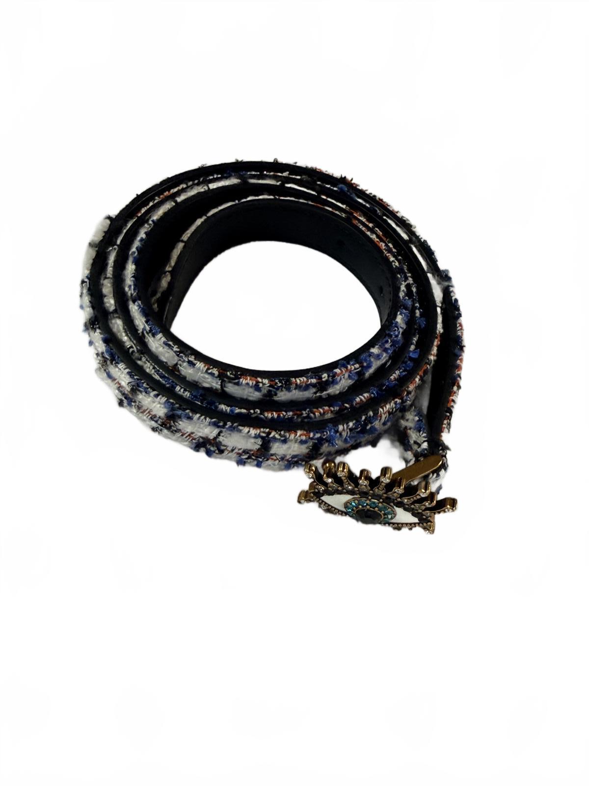 Elegant Tweed Belt with Decorative Eye Buckle