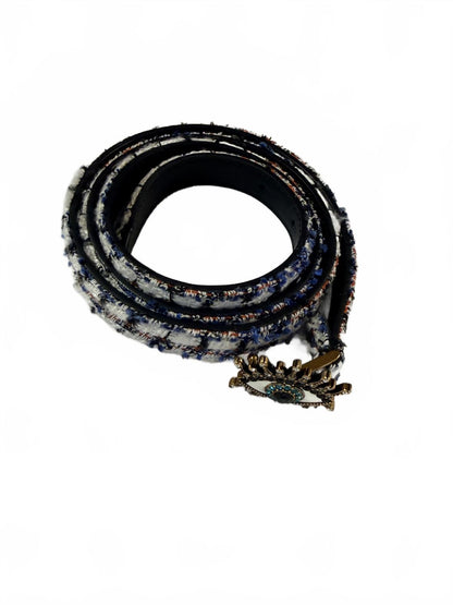 Elegant Tweed Belt with Decorative Eye Buckle