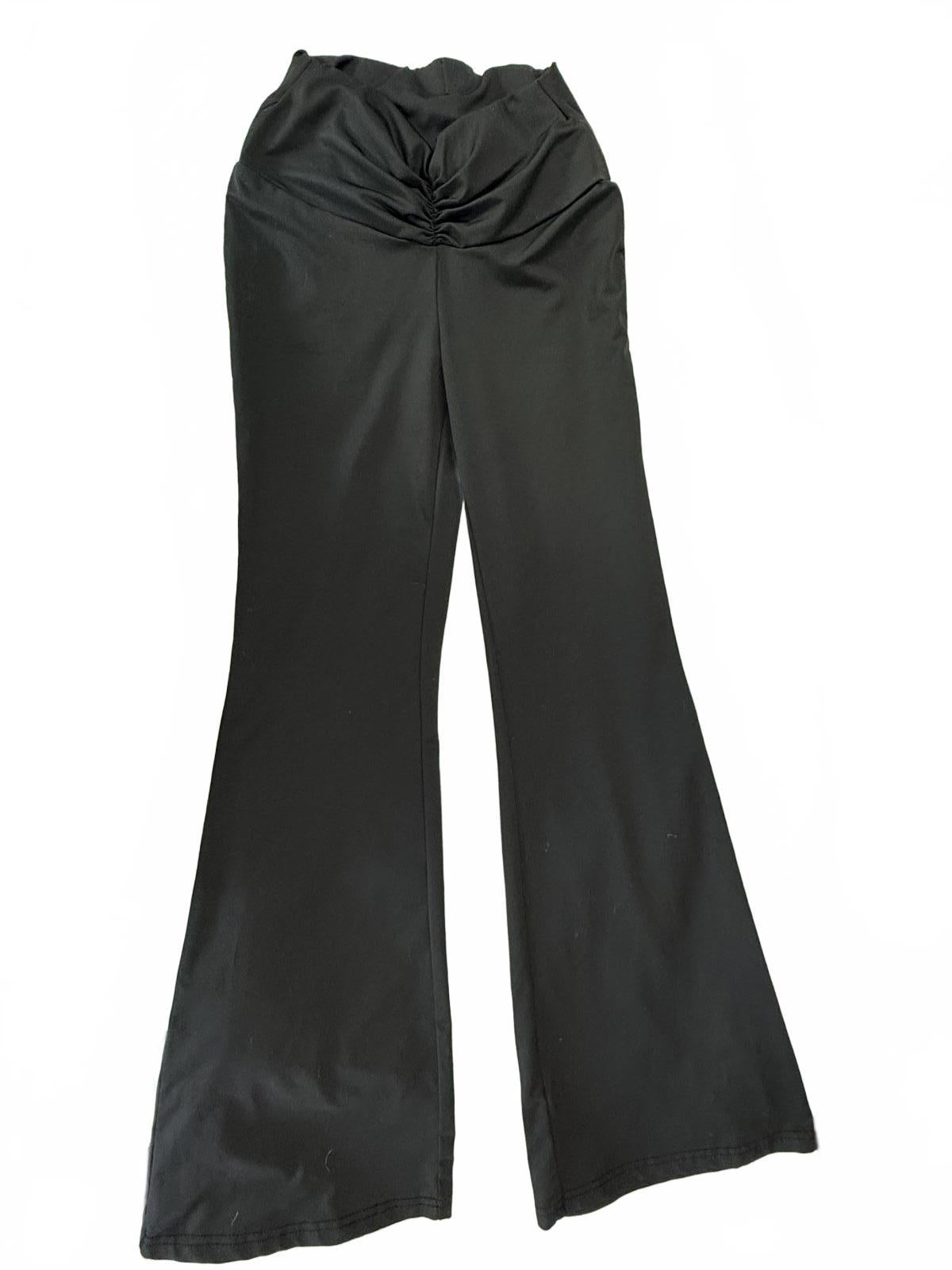 Black Flared legging with Ruched Waist Detail