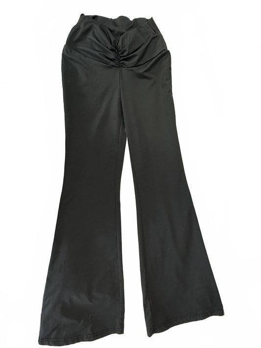 Black Flared legging with Ruched Waist Detail