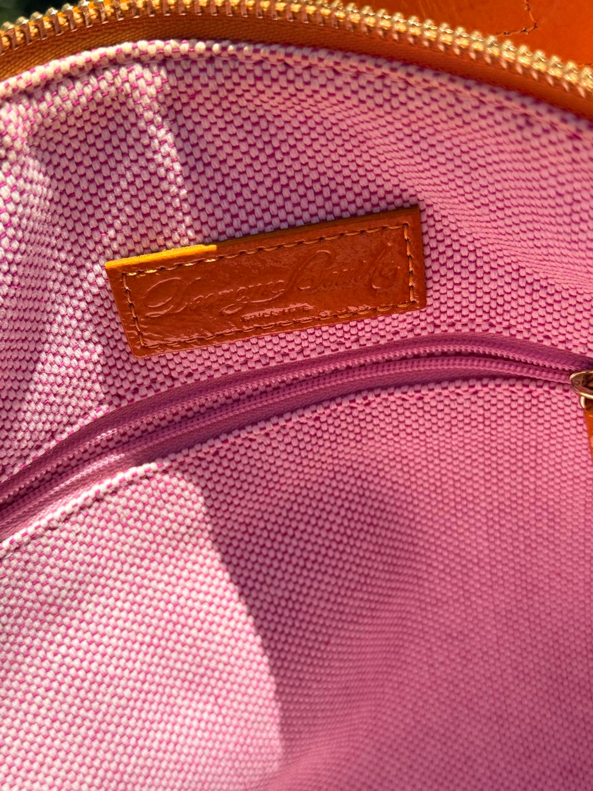 Dooney & Bourke Orange Patent Leather Hobo Shoulder Bag Pink Lining Vintage