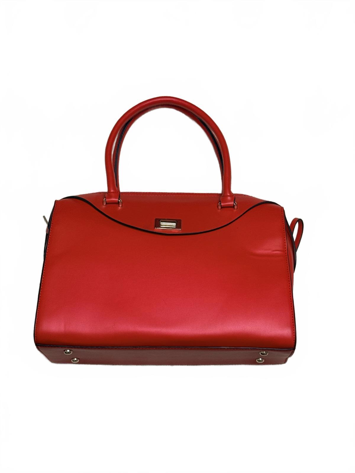 Elegant Red Leather Handbag with Chain Print Interior