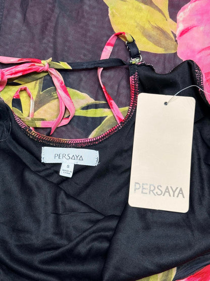 Persaya Black Floral Midi Dress with Pink and Yellow Flowers