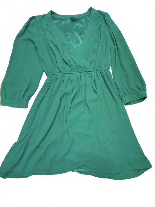 Innovation Femme Size L Kelly Green Faux Wrap Dress Puff Sleeve Elastic Waist