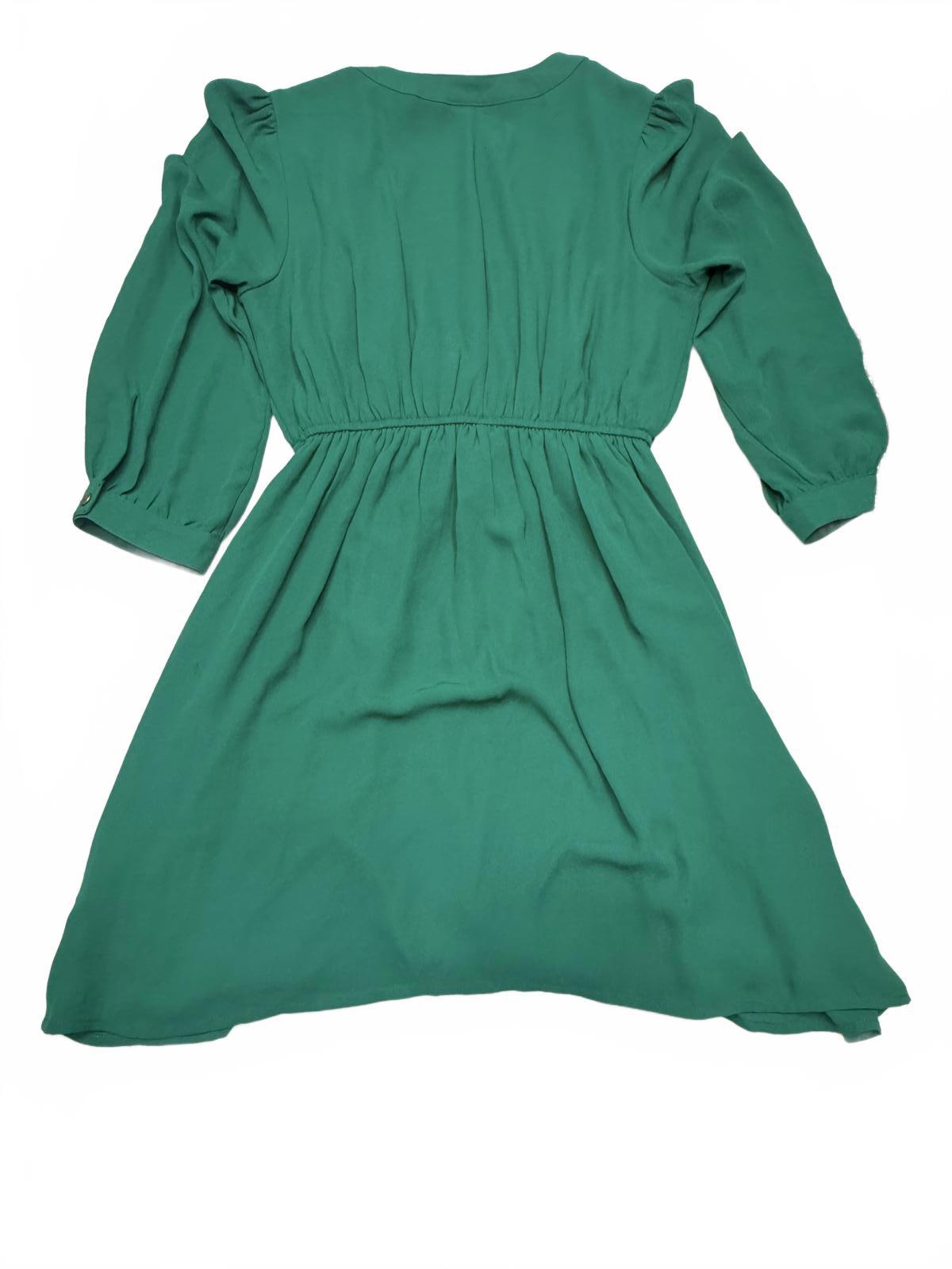 Innovation Femme Size L Kelly Green Faux Wrap Dress Puff Sleeve Elastic Waist