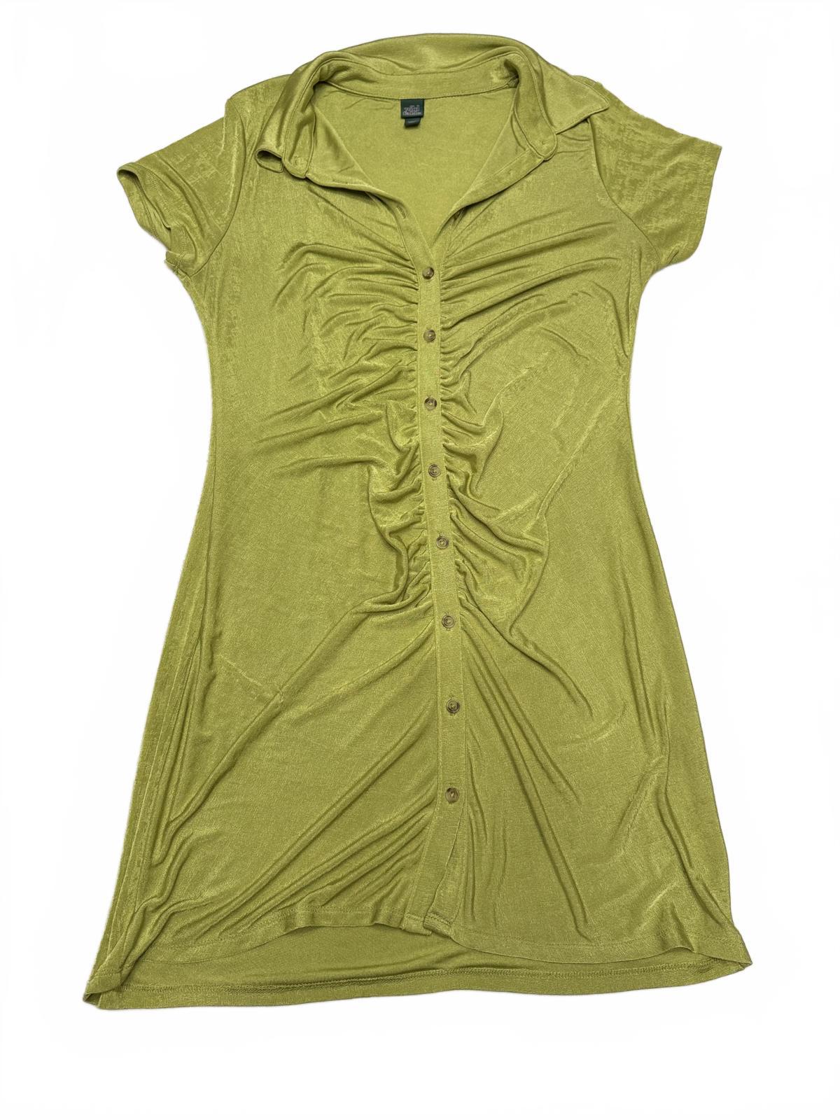 Wild Fable Lime Green Ruched Button Front Mini Dress Collared Y2K Size Large