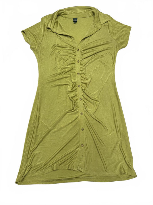 Wild Fable Lime Green Ruched Button Front Mini Dress Collared Y2K Size Large