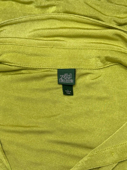 Wild Fable Lime Green Ruched Button Front Mini Dress Collared Y2K Size Large