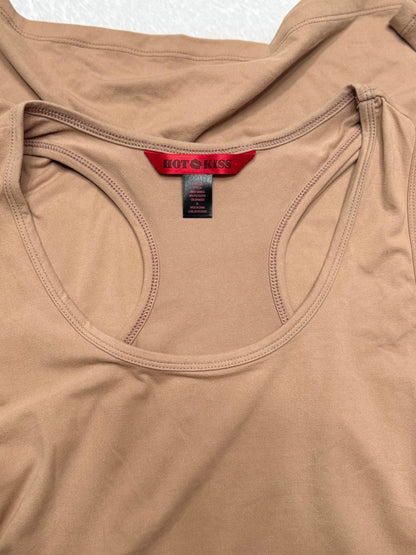 Hot Kiss Tan Bodycon Racerback Mini Dress XL Nude Camel Neutral Y2K Stretchy
