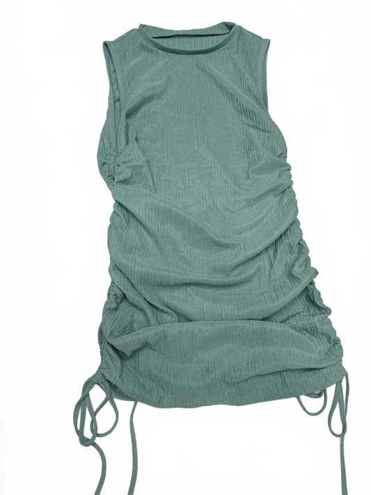 Sleeveless Ruched Drawstring Dress in Sage Green