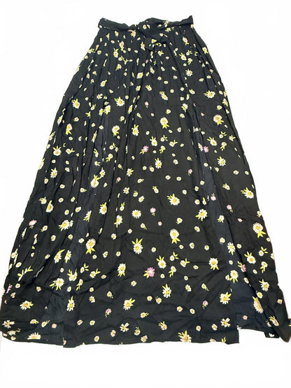 Black Floral Maxi Skirt with Side Slit and Tie Waist