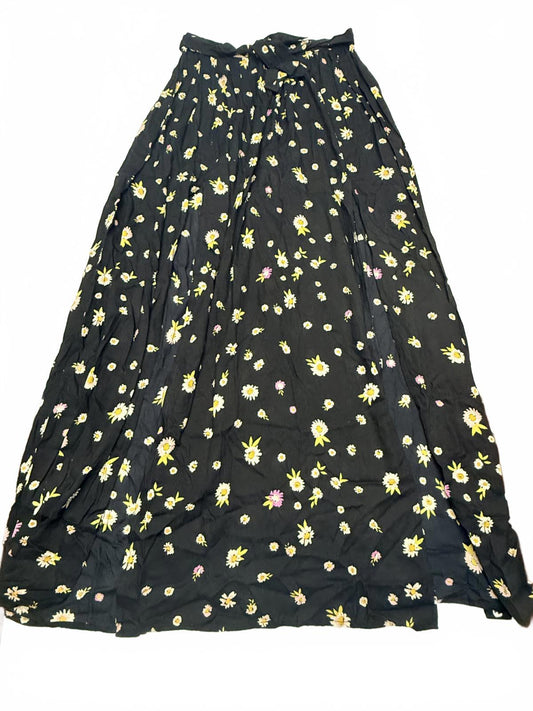 Black Floral Maxi Skirt with Side Slit and Tie Waist
