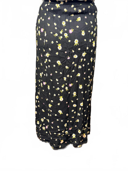Black Floral Maxi Skirt with Side Slit and Tie Waist