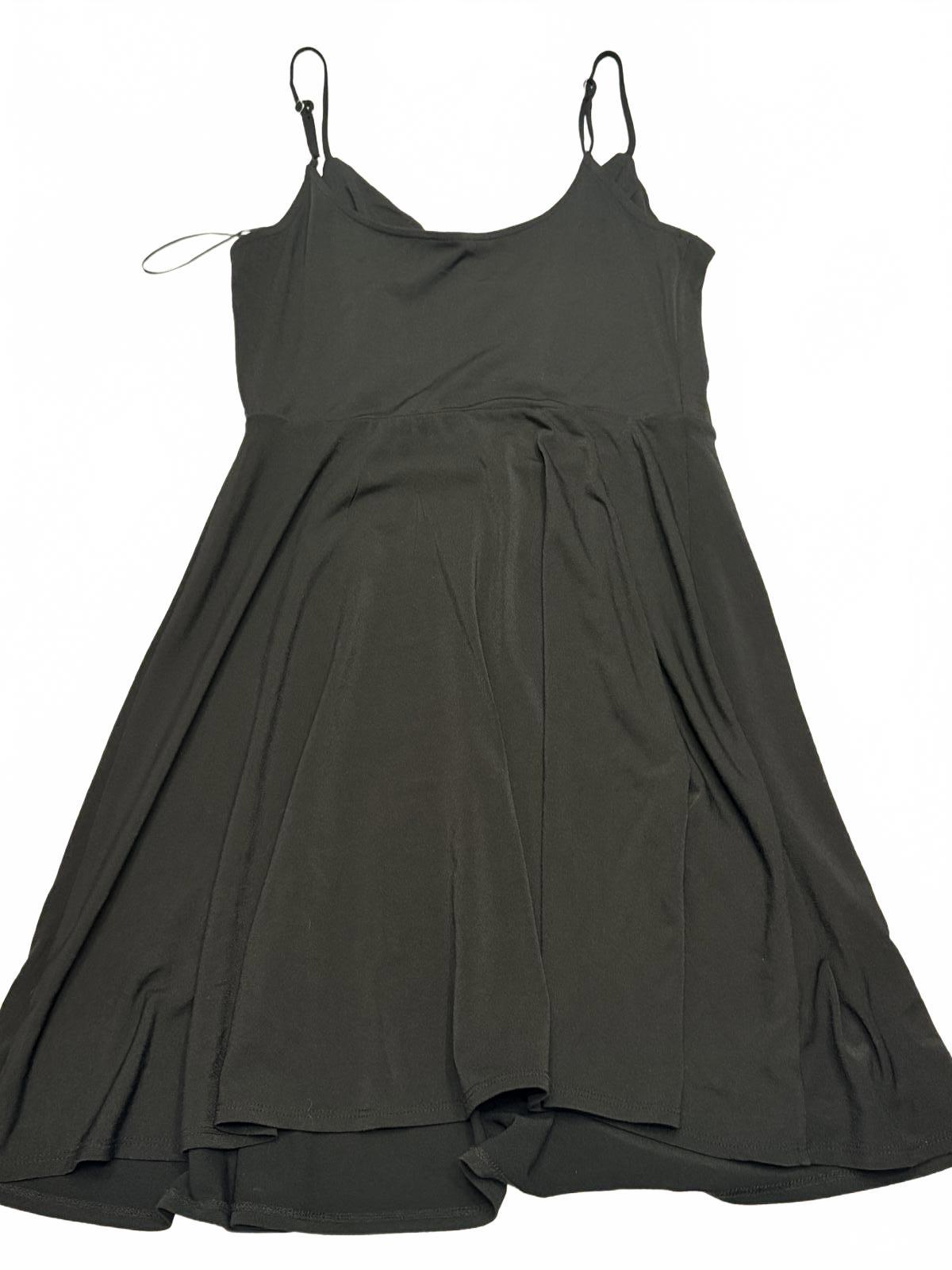 bound Black Spaghetti Strap Mini Dress - Sleeveless Swing Sun Dress - M