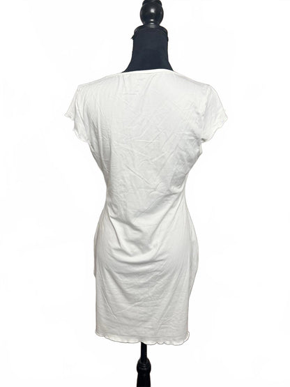 SHEIN Curve White Scoop Neck Mini Dress Bow Lettuce Trim 0XL Plus Size Coquette