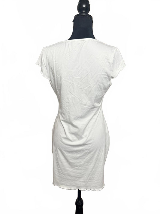 SHEIN Curve White Scoop Neck Mini Dress Bow Lettuce Trim 0XL Plus Size Coquette