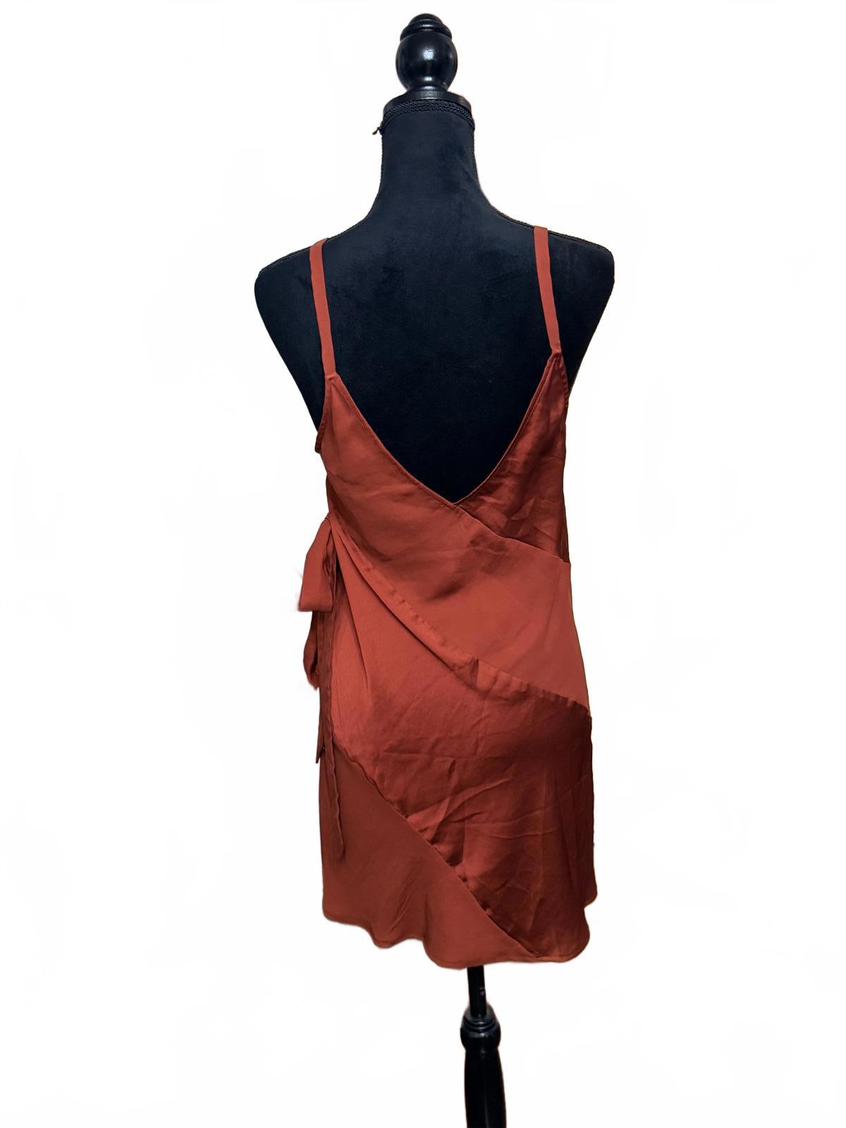 Intimately Free People It Takes Two Satin Wrap MiniDress Rust Orange Size M Boho