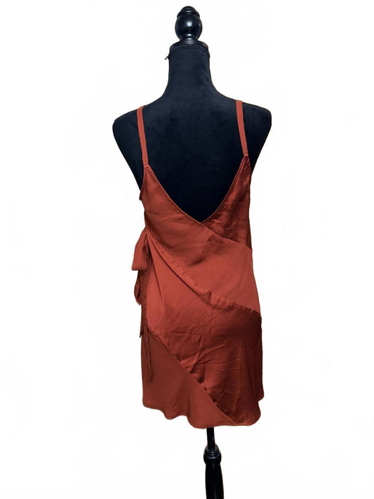 Intimately Free People It Takes Two Satin Wrap MiniDress Rust Orange Size M Boho