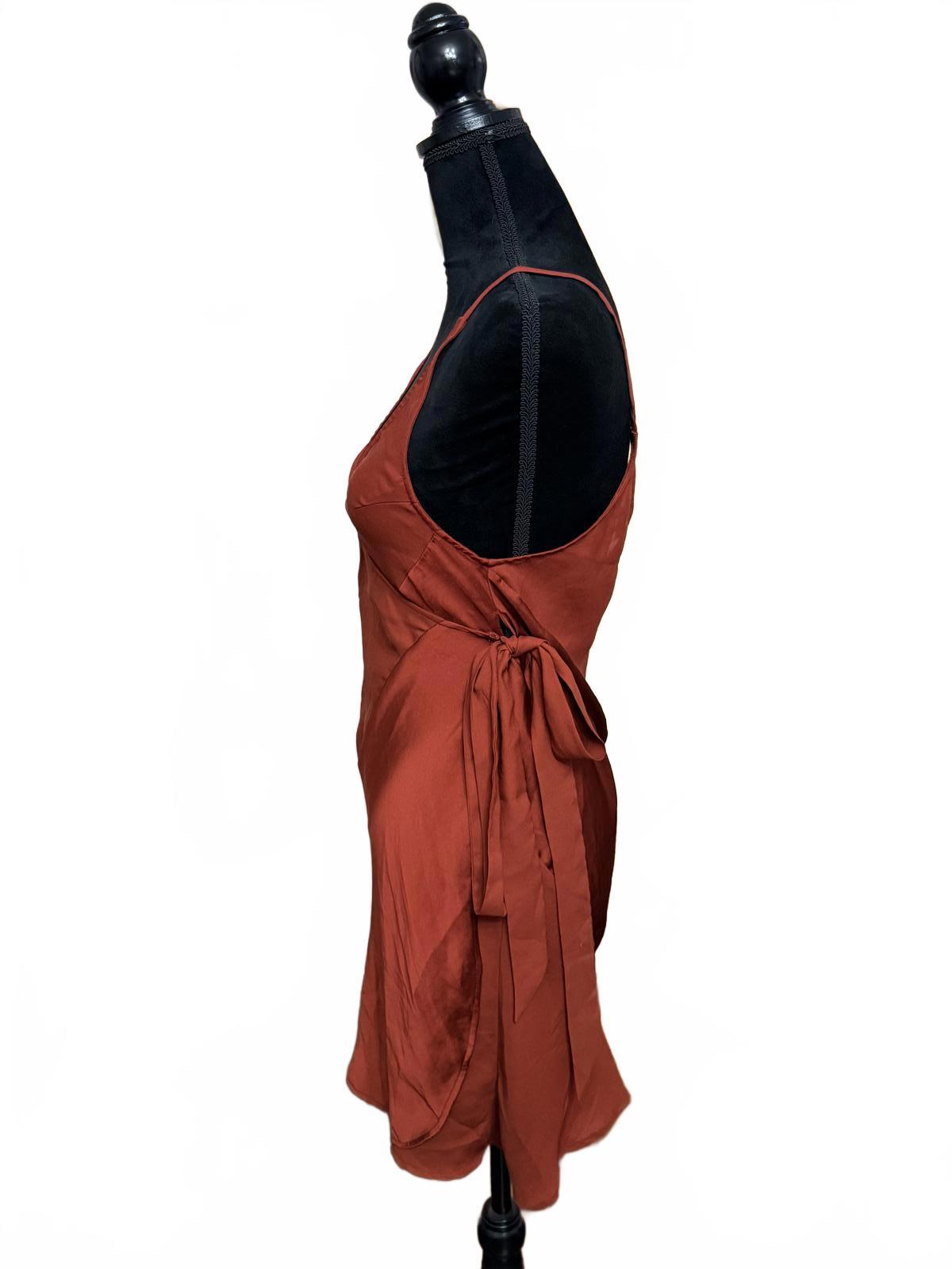 Intimately Free People It Takes Two Satin Wrap MiniDress Rust Orange Size M Boho