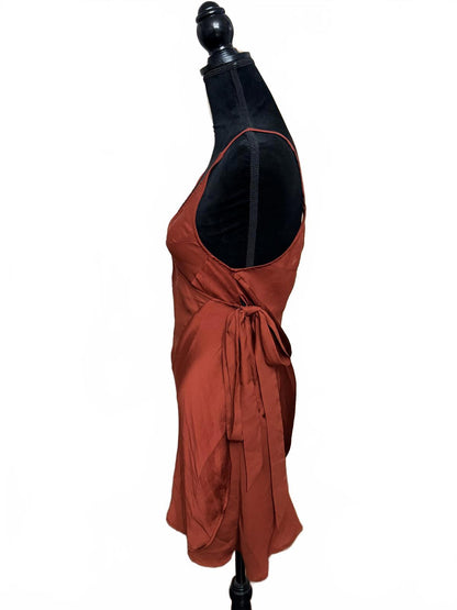 Intimately Free People It Takes Two Satin Wrap MiniDress Rust Orange Size M Boho