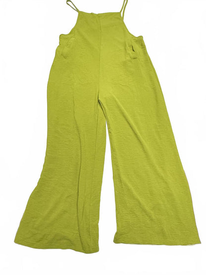 Lime Green Wide Leg overalls Flowy Trousers Neon Festival Boho M