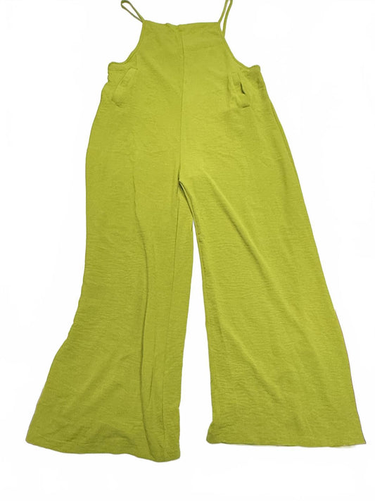 Lime Green Wide Leg overalls Flowy Trousers Neon Festival Boho M