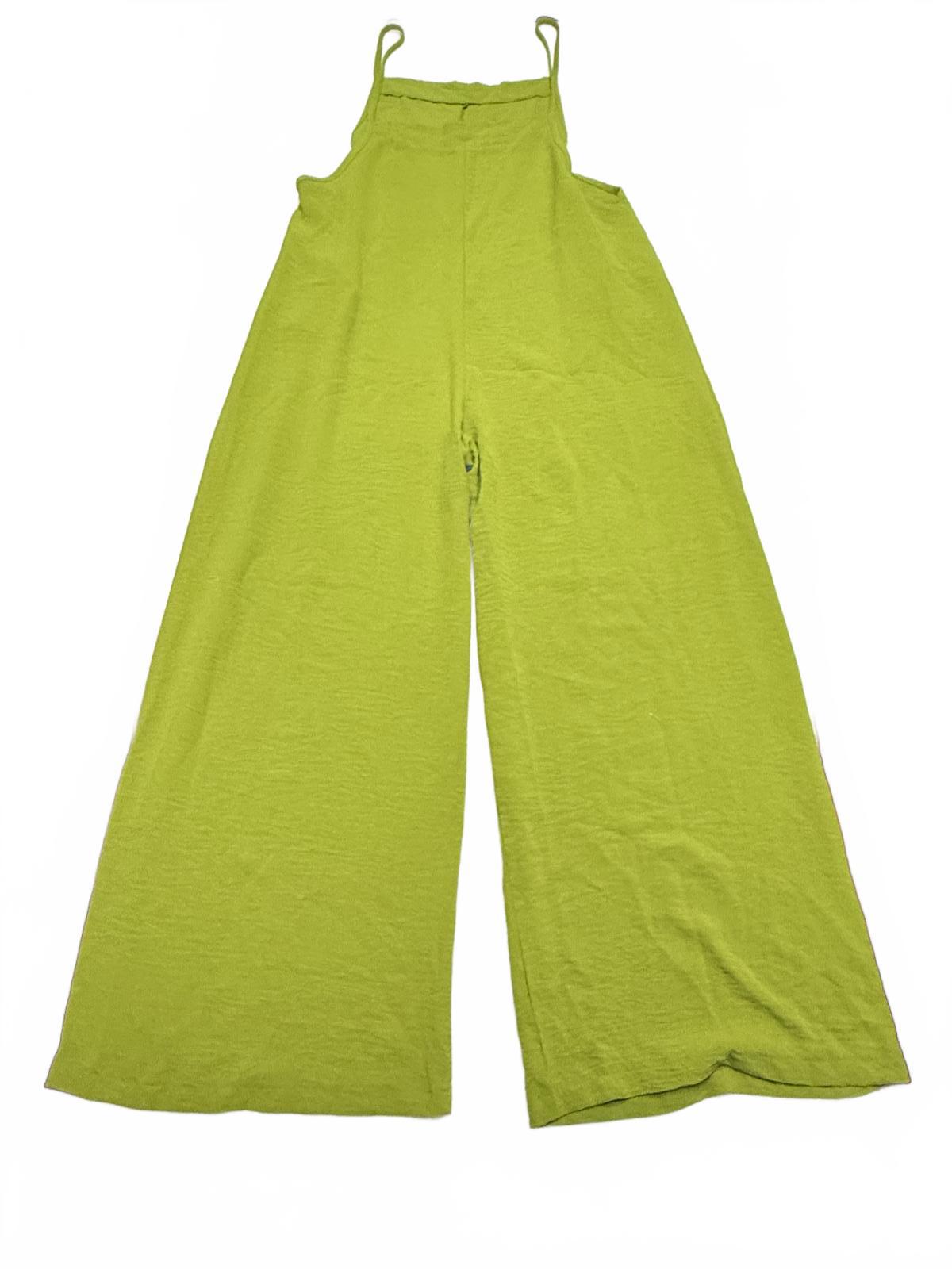 Lime Green Wide Leg overalls Flowy Trousers Neon Festival Boho M