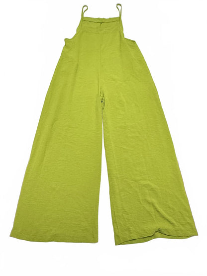 Lime Green Wide Leg overalls Flowy Trousers Neon Festival Boho M