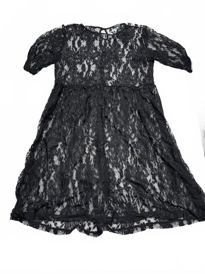 Forever 21 Black Floral Lace Mini Dress Large Elbow Sleeve Whimsigoth Coquette