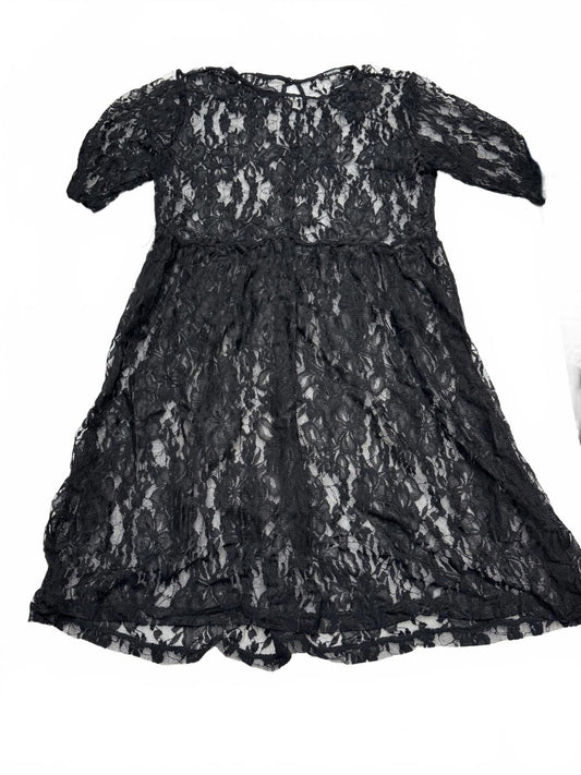 Forever 21 Black Floral Lace Mini Dress Large Elbow Sleeve Whimsigoth Coquette