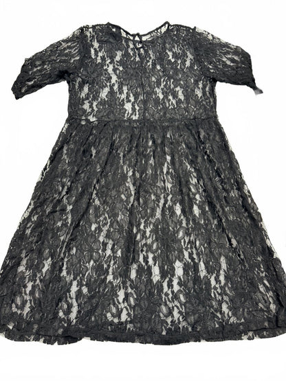 Forever 21 Black Floral Lace Mini Dress Large Elbow Sleeve Whimsigoth Coquette