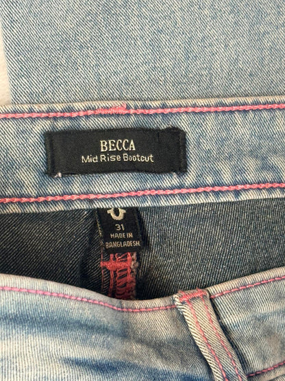 True Religion Becca Mid Rise Bootcut Jeans Flap Pocket Y2K Denim Blue 31
