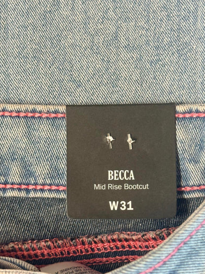 True Religion Becca Mid Rise Bootcut Jeans Flap Pocket Y2K Denim Blue 31