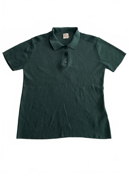 Little Moon Dark Green Ribbed Polo Shirt Size XS
