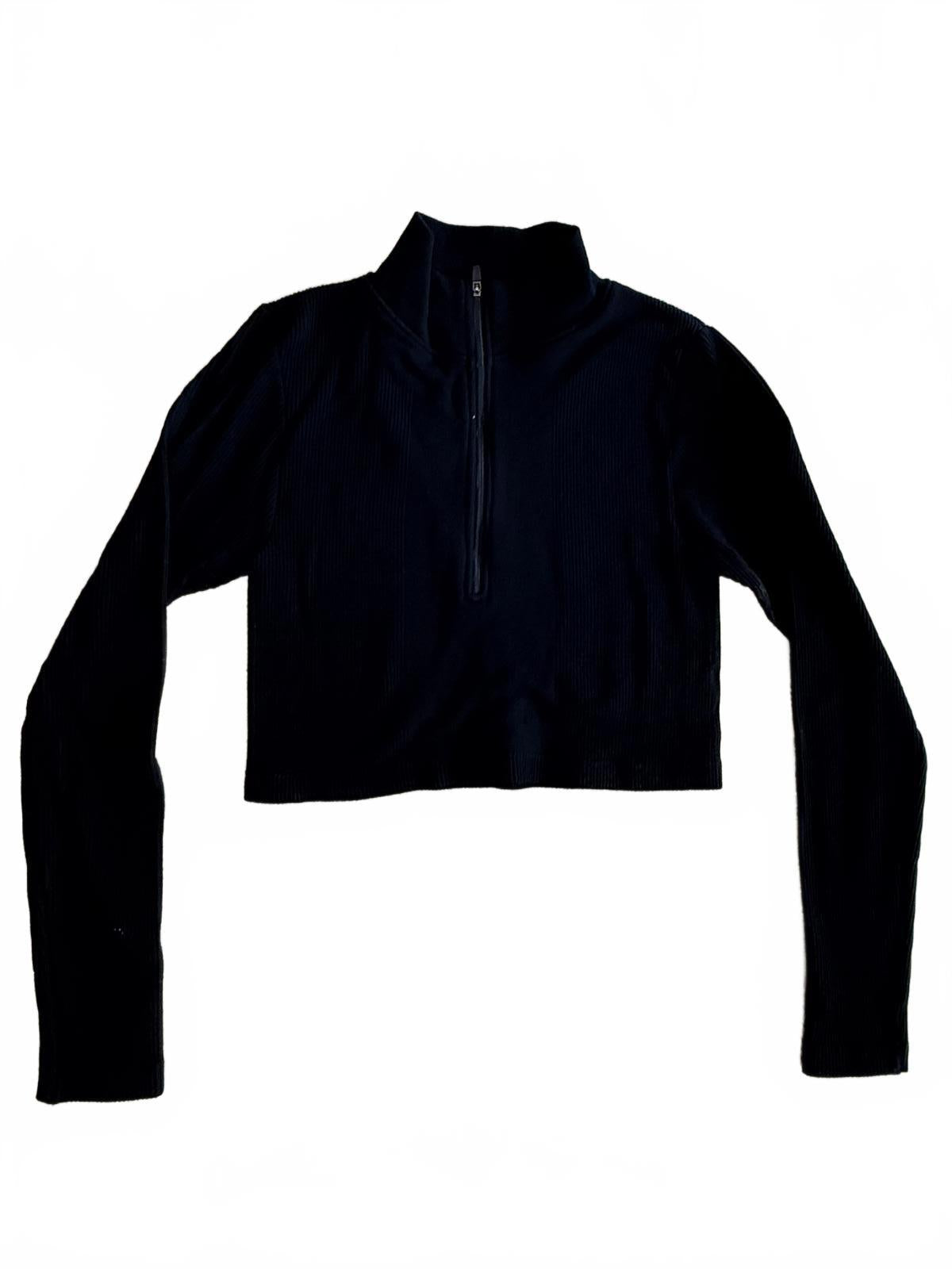No Boundaries Black Cropped Half Zip Pullover Sweater Ribbed Knit Fleece Top M