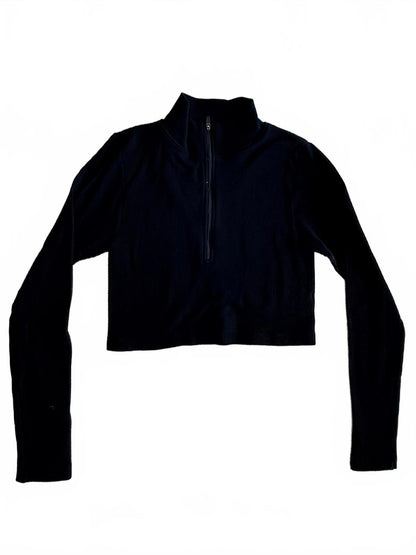 No Boundaries Black Cropped Half Zip Pullover Sweater Ribbed Knit Fleece Top M