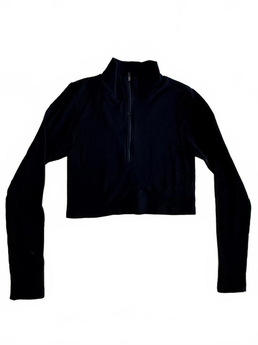 No Boundaries Black Cropped Half Zip Pullover Sweater Ribbed Knit Fleece Top M