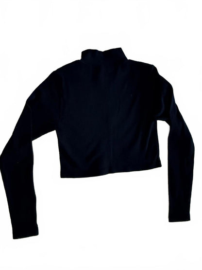No Boundaries Black Cropped Half Zip Pullover Sweater Ribbed Knit Fleece Top M