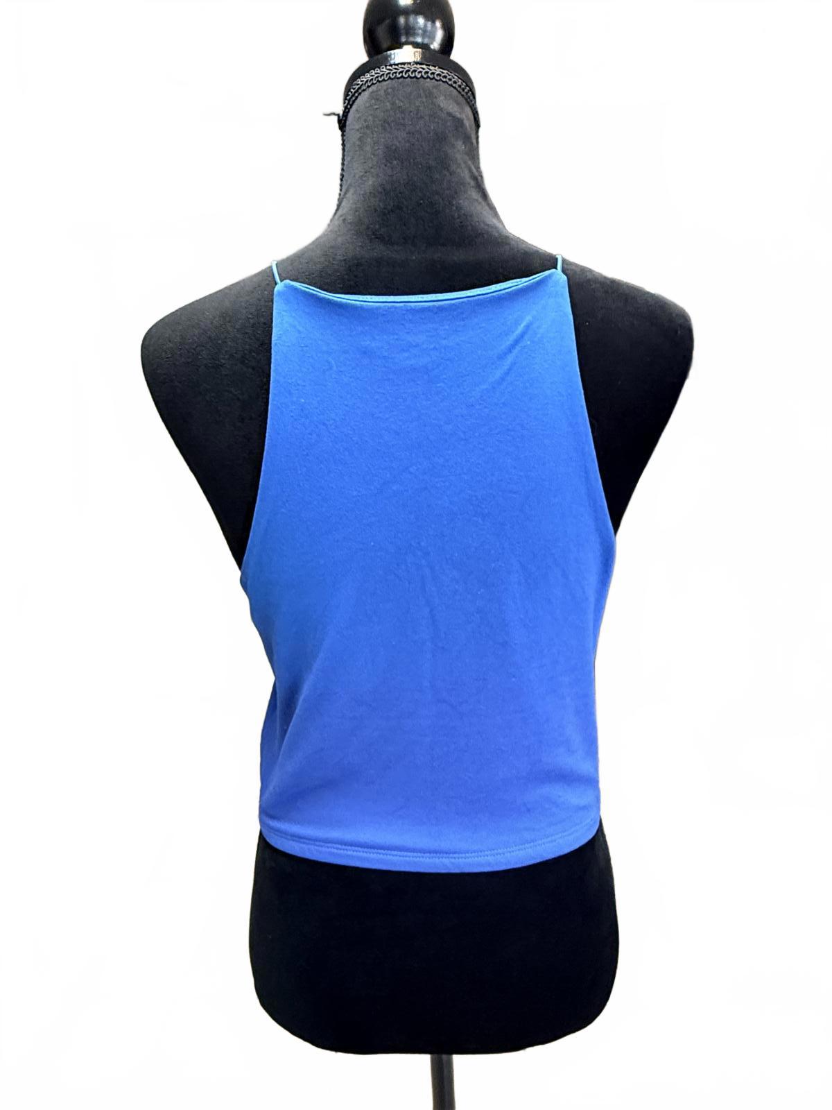 GAZE Blue Halter Neck Crop Top Ribbed Sleeveless Y2K Cami Summer Tank Size M